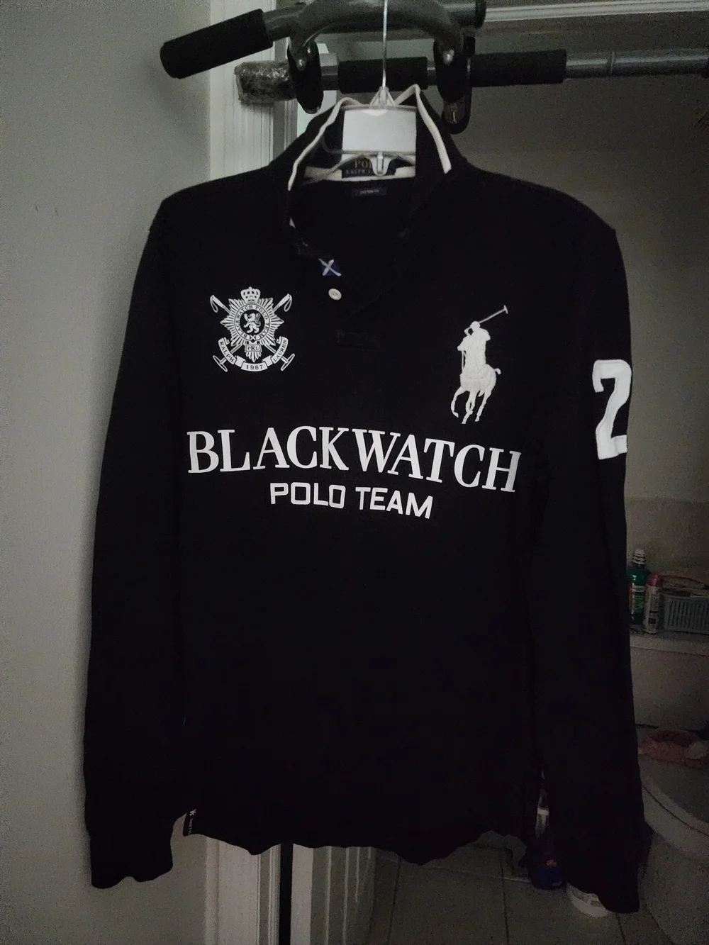 Ralph Lauren Blackwatch Polo Team Black Long Sleeve Polo. S-M